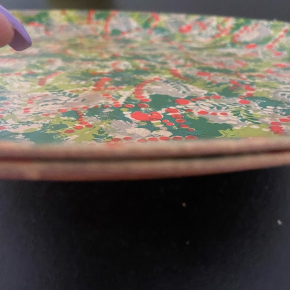 Large vintage MCM woven wood bowl platters in red and green 2 available - Picture 9 of 12